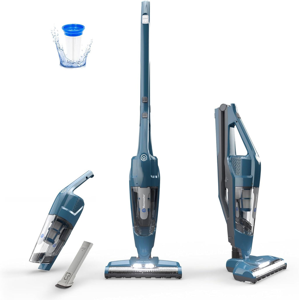 Vacmaster Portable 10.8V Cordless Stick Vacuum - Lightweight, 2-Speed Power Control, LED Headlight | Ideal for Hardwood, Carpet & Pet Hair, Blue