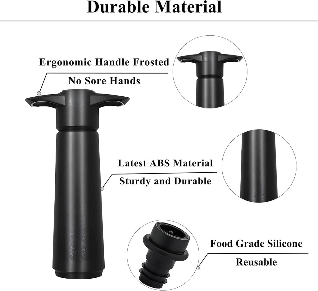 Wine Stoppers Vacuum with Pump, Keep Wine Fresh for up to 7 Days -1 Pump 4 Stopper, Wine Pumps and Wine Vacuum Stopper, Reusable for Wine Saver, Wine Stoppers for Wine Bottles