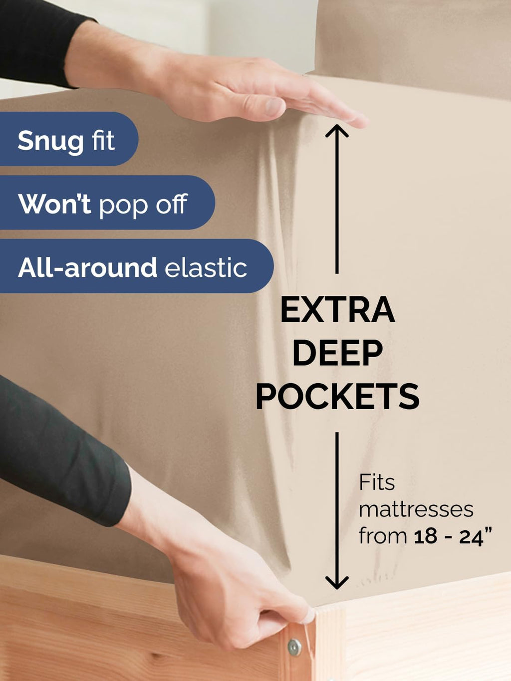 Skiennix Extra Deep Split King Sheet Set - 7 Piece Breathable Cooling Bedding - Soft Wrinkle-Free Wheat