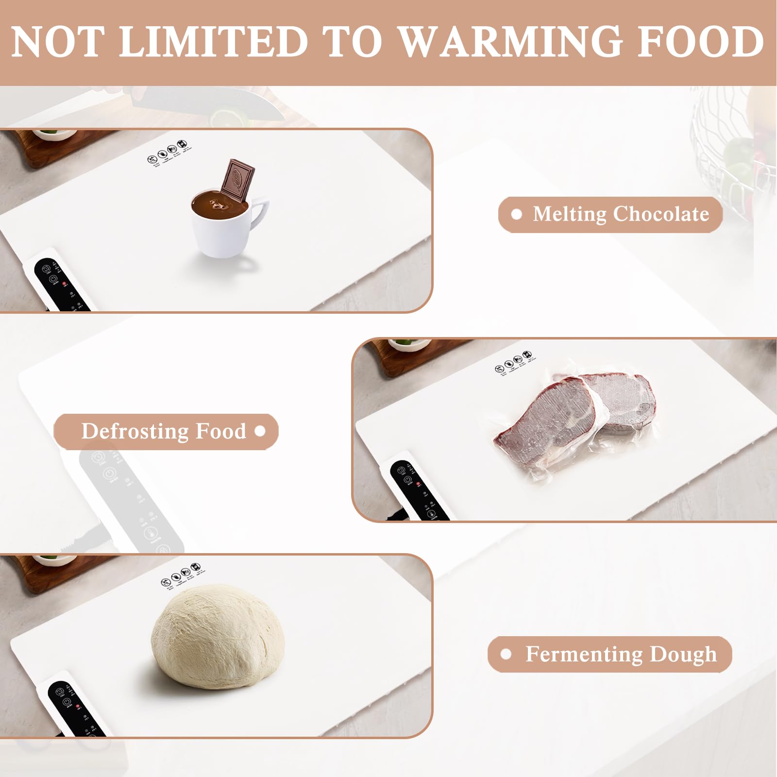 ANKDD Warming Mat for Food - Temp Master Adjustable Warming Tray with 3 Level Adjustable Temperature / 4 Hours Timer, Electric Heating Pad with Feet, Foldable Food Warmer Mat, White