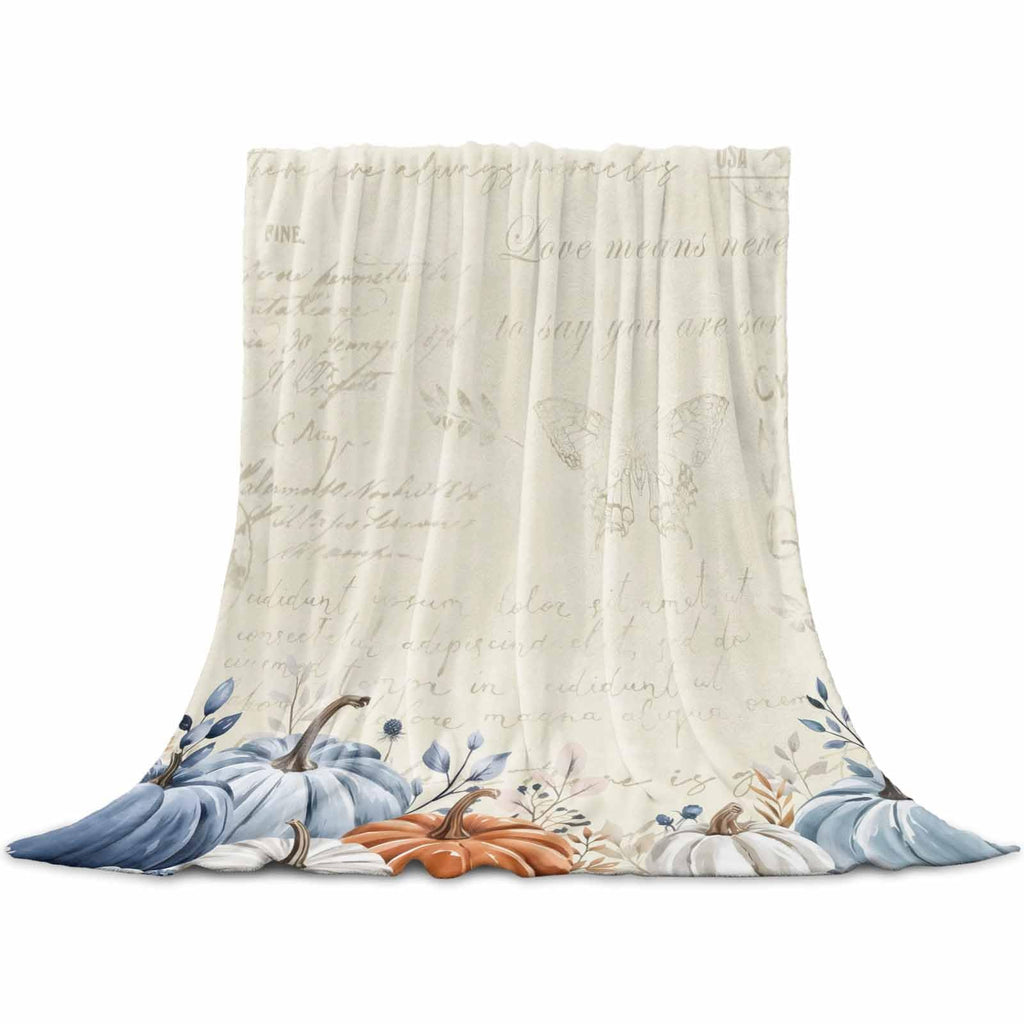 Blue Pumpkins Fall Throw Blanket - Elegant Leaves Flannel Fleece, Lightweight for Women, Adults, Kids & Babies - Microfiber Nap Blanket for Couch, Bed, Sofa - 60" x 40"