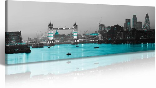 London Framed Wall Art Canvas - Black and White London Bridge Poster 14”x48” | Cityscape Decor for Bedroom
