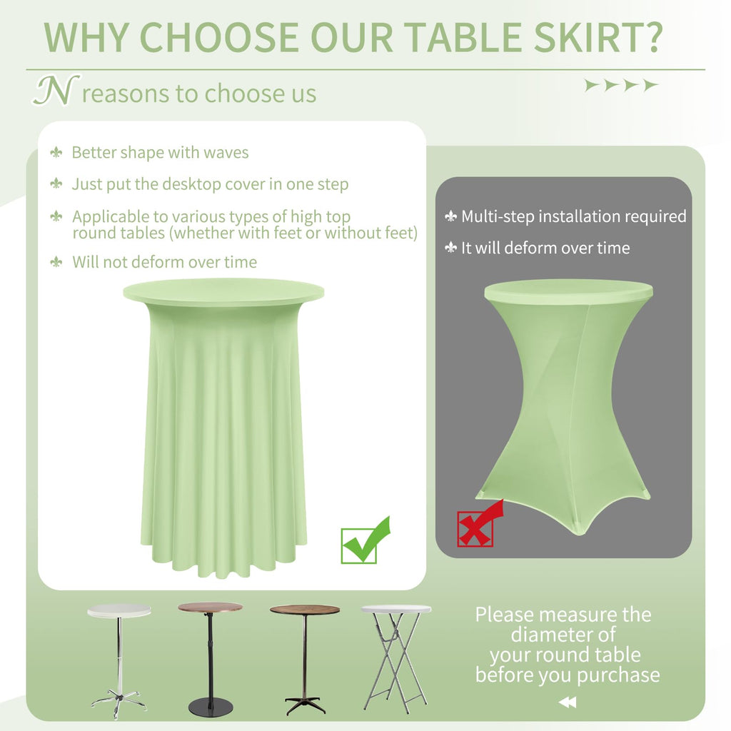 Pesonlook 6 Packs Round Cocktail Table Skirt 32"x 43", Sage Green Cocktail Table Cloth with Skirt, Spandex Stretch Table Cover Fitted High Top Table for Party Banquet