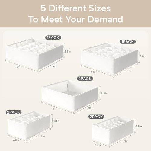 Criusia Sock Drawer Organizer Dividers - 8 Set Foldable Storage Bins for Baby Clothing, Underwear & Accessories (White)