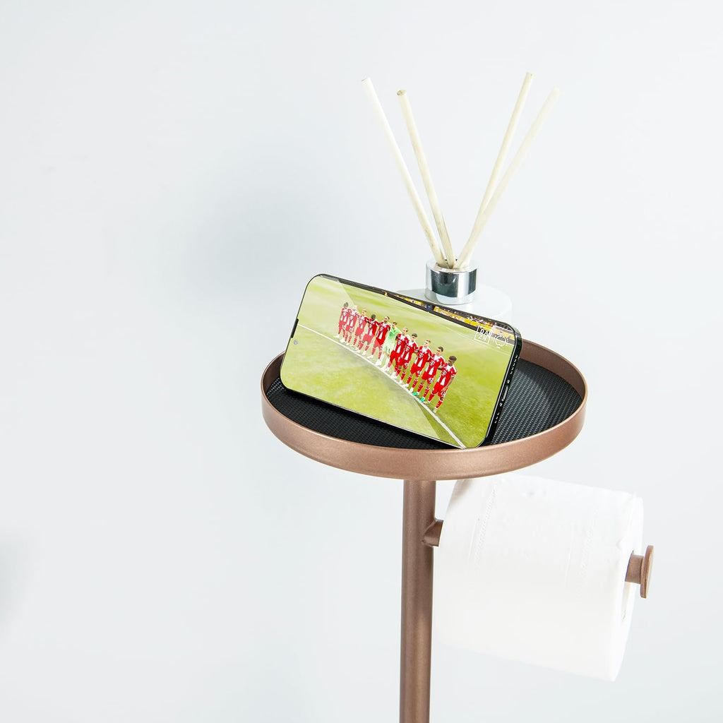 Regine Switzerland Toilet Paper Holder Stand - Adjustable Height, Stores 4 Rolls & Accessories - Bright Red Copper