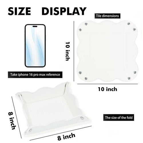 ABCHCHS Valet Tray for Men Women - PU Leather Travel Catchall Tray Organizer - Desk Bedside Nightstand Storage Box for Jewelry Key Phone Remote Controller Wallet Watch Glasses Coin Readers -White