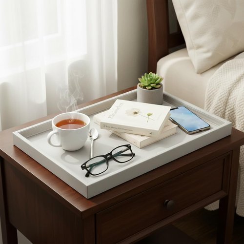Galopgen 20x14 Inch Rectangular Ottoman Tray | Textured PU Leather, Waterproof & Heat-Resistant Storage for Coffee/Dining Tables, Sofa, Bed, Entertainment & Party (Tranquil Beige, 20 * 14in)