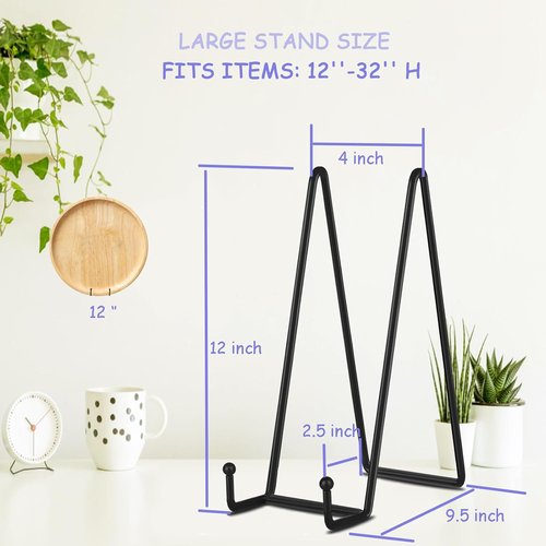 Decolore 12-Inch Black Picture Stands | 3-Pack Tabletop Easels for Photos, Plates & Books