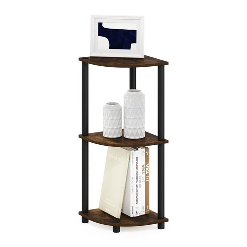 Furinno TURN-N-TUBE Corner Shelf, 3-Tier Corner Bookshelf, Display Storage Shelves with Open Shelves, for Organization and Storage, Living Room, Home Office, Garage, Amber Pine