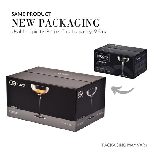 Krosno Champagne Coupes & Glasses | Set of 6 | 8.1 oz | Harmony Collection | Perfect for Home, Restaurants and Parties | Prosecco Glass | Dishwasher Safe | Lead-Free Crystal Glass