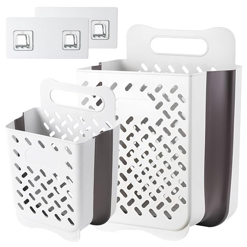 Pansyling Plastic Collapsible Hanging Laundry Baskets with Carry Handle, Space-Saving Wall Hanging Laundry Basket Durable Tall Folding Plastic Laundry Hamper Waterproof Dirty Clothes Organizer XL+L