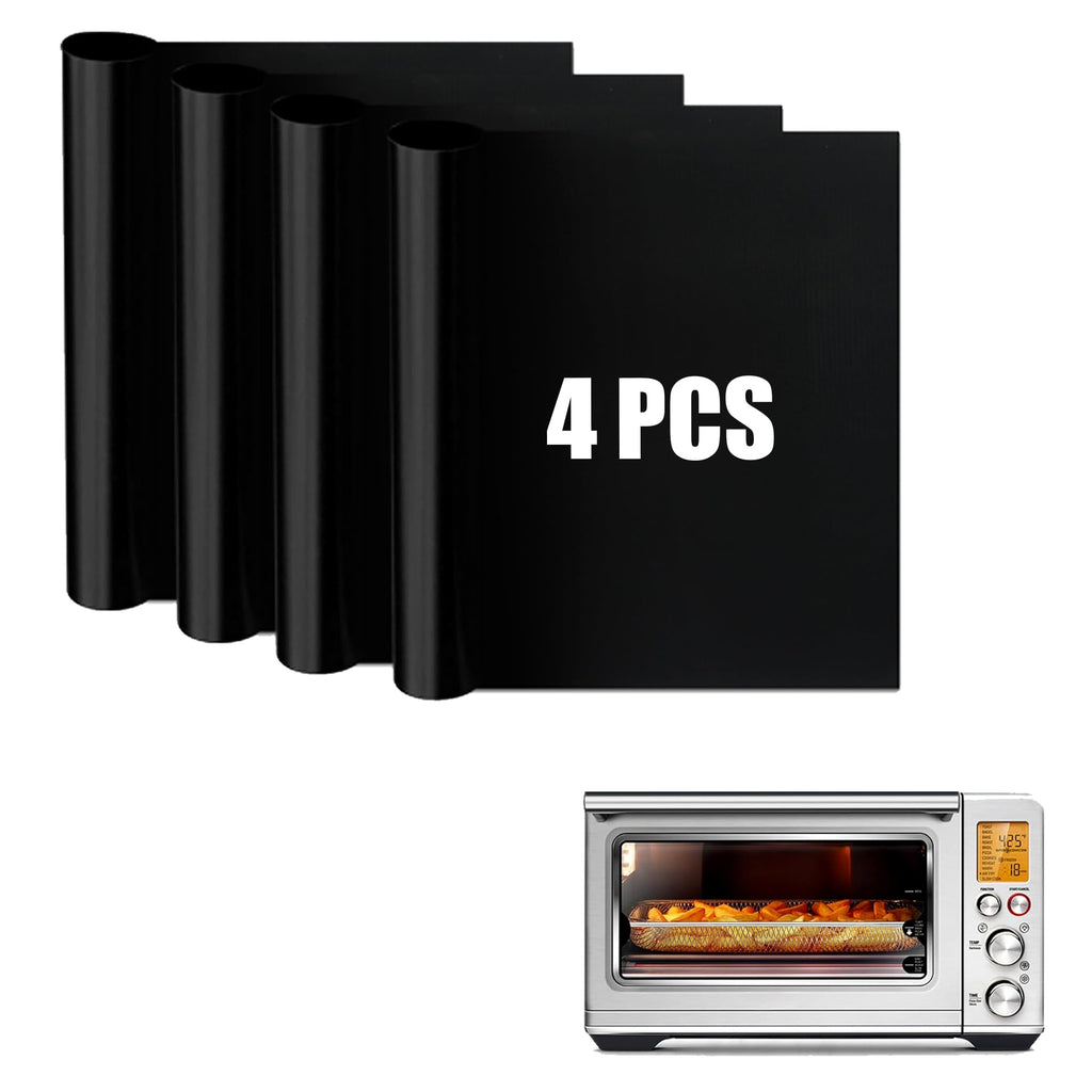 Oven Liners for Bottom of Oven Compatible with Breville BOV900BSS the Smart Oven Air Fryer Pro, Square Air Fryer Liners Reusable Baking Mat, 4 PCS Teflon Sheets for Breville Accessories