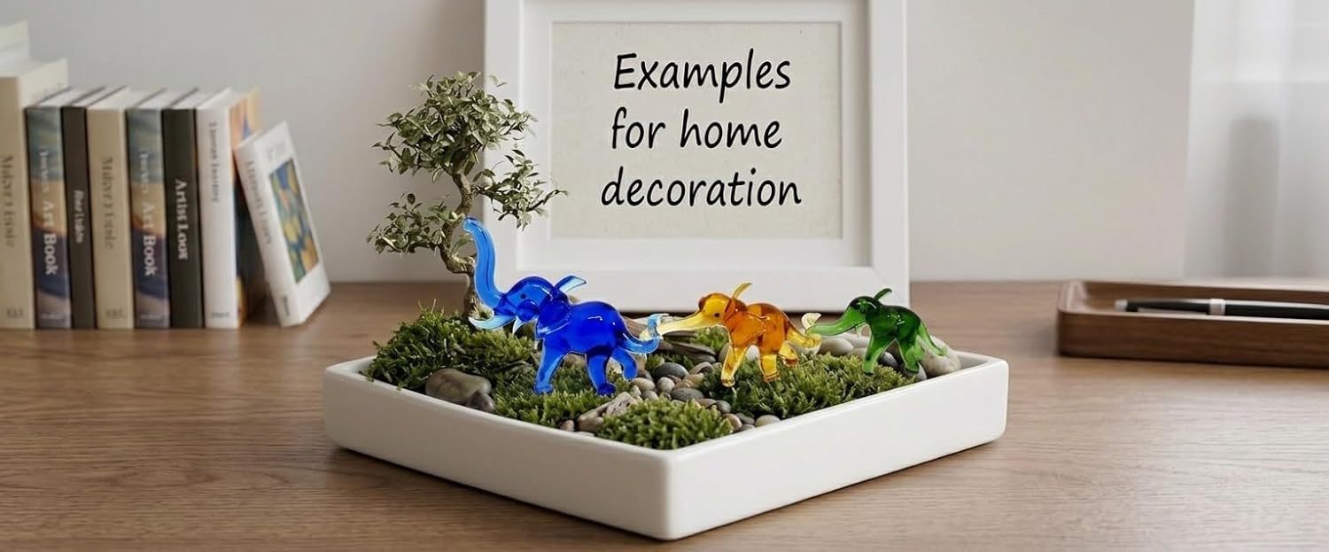Skiennix Handmade Mini Elephant Family Figurines - Blown Glass Art, Multicolor Jungle Collectibles, 2" Size
