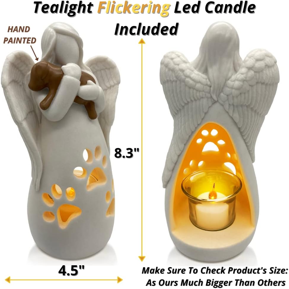 OakiWay Dog Memorial Gifts - Angel Candle Holder Statue with Flickering LED Candle | Pet Loss Sympathy Gift for Dog Lovers