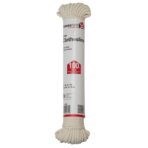 Household Essentials All-Purpose Cotton Clothesline Rope, 100, Off White