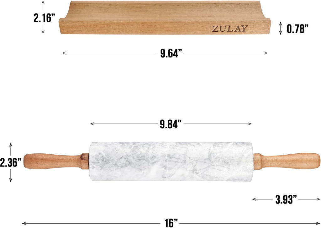 Zulay Kitchen Marble Rolling Pin - 17-Inch Polished Design with Beechwood Handle | Non-Stick Baking Tool