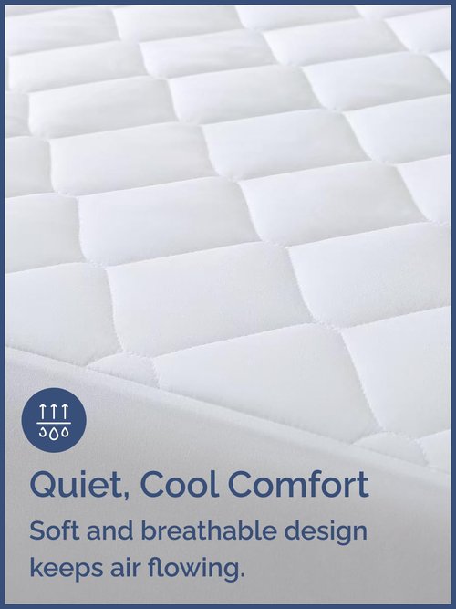 Quilted Fitted Mattress Pad Protector Queen Size - Elastic Fitted Mattress Topper & Cover - Breathable, Soft, Low Profile Top Cover with 8-16 Inch Deep Pockets - Easy-Fit & Machine Washable - White