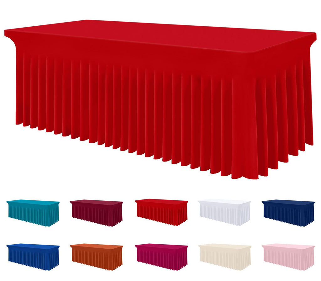 Smiry Spandex Tablecloth, Elastic Fitted Stretch Tablecloth for 6FT Rectangle Tables, Waterproof Washable Table Cover Skirt for Outdoor, Wedding, Banquet & Parties (Red, 72Lx30Wx30H Inch)