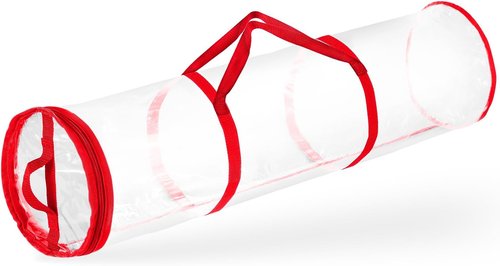 Hearth & Harbor Wrapping Paper Storage Container - Tear-Proof Organizer for 14 Rolls - Clear & Red
