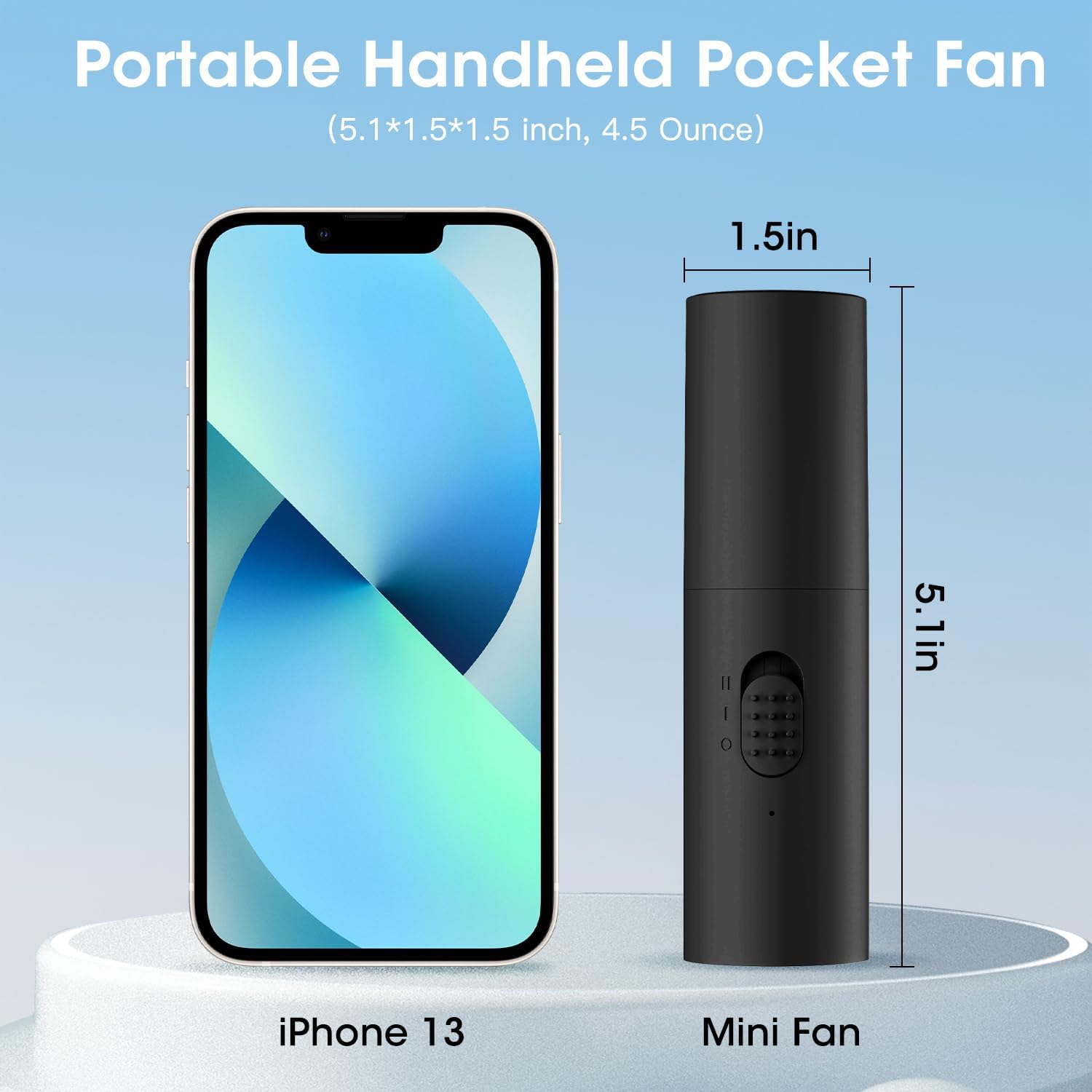 OLV Handheld Mini Fan - Portable Rechargeable 3000mAh Battery | 22+ Hours Runtime - Black