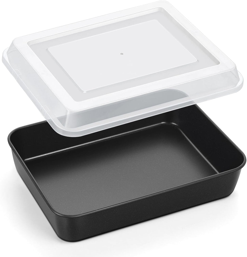 P&P CHEF Toaster Oven Pan - Nonstick Rectangular Baking Tray with Lid | 10.5 Inch, 2-Piece Set