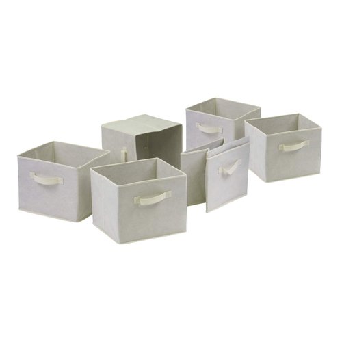 Winsome Fabric Capri Foldable Basket, Beige, 6/Pack (82611)