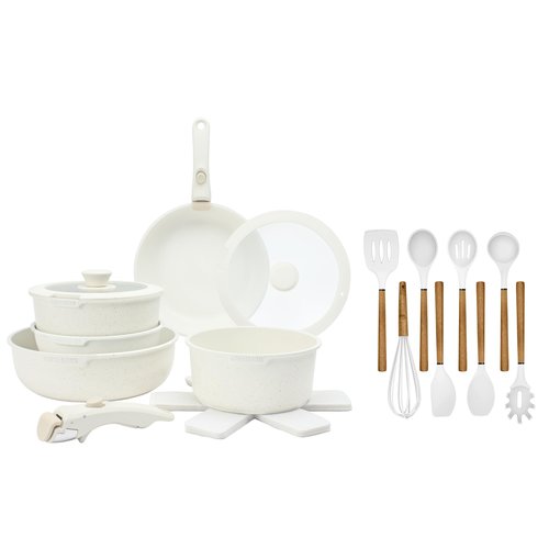 Country Kitchen Cookware Bundle- Cookware Set with Removable Hanldes and 8 Essential Kitchen Utensils for Cooking and Baking