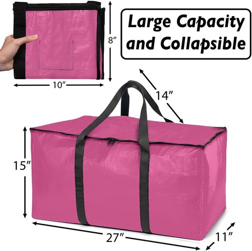 ClearSpace Oversized Moving Bags - Heavy-Duty Storage Bags with Backpack Straps & Zippers | 8 Pack for Easy Packing