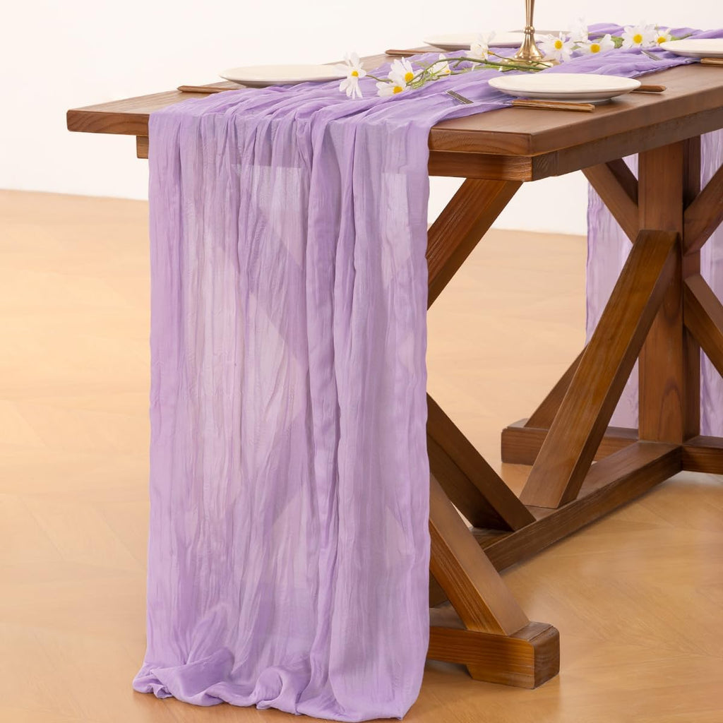 Socomi Cheesecloth Table Runner - Lilac Purple 120-Inch | Boho Rustic Decor for Weddings & Events