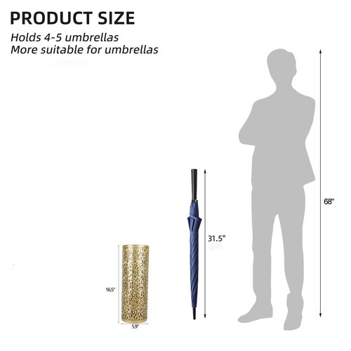 Gloserin Metal Round Umbrella Stand Rack,Free Standing Umbrella Holder Bin, Canes Walking Sticks Holder for Entryway, Home, Office,Gold