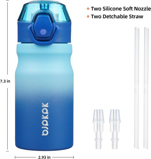 BJPKPK 14oz Insulated Water Bottle - Stainless Steel, BPA-Free, Leak-Proof with Straw & Lockable Lid | Sky Color