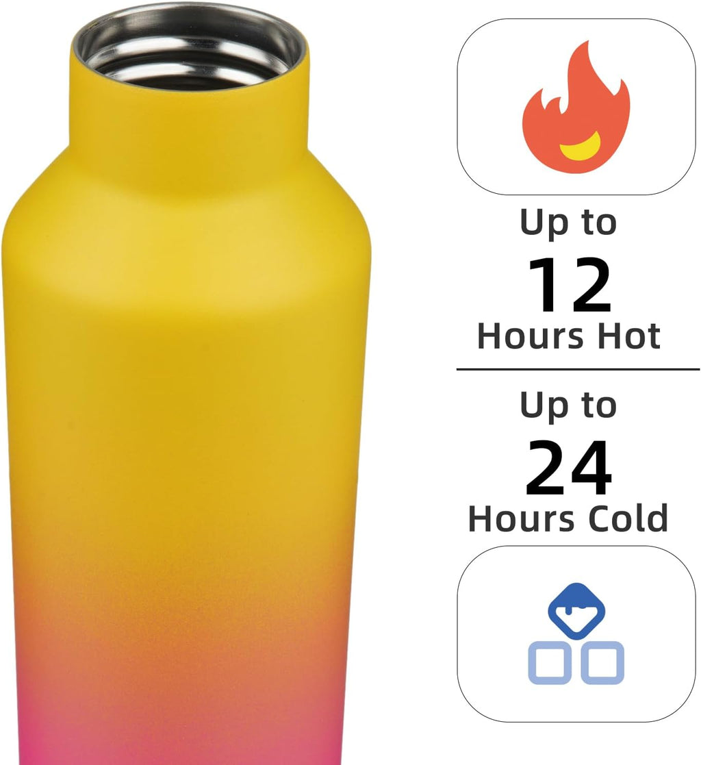 Skiennix Insulated Water Bottle - 17 Oz Double Wall Vacuum Stainless Steel Flask with Straw & Lids | Rainbow