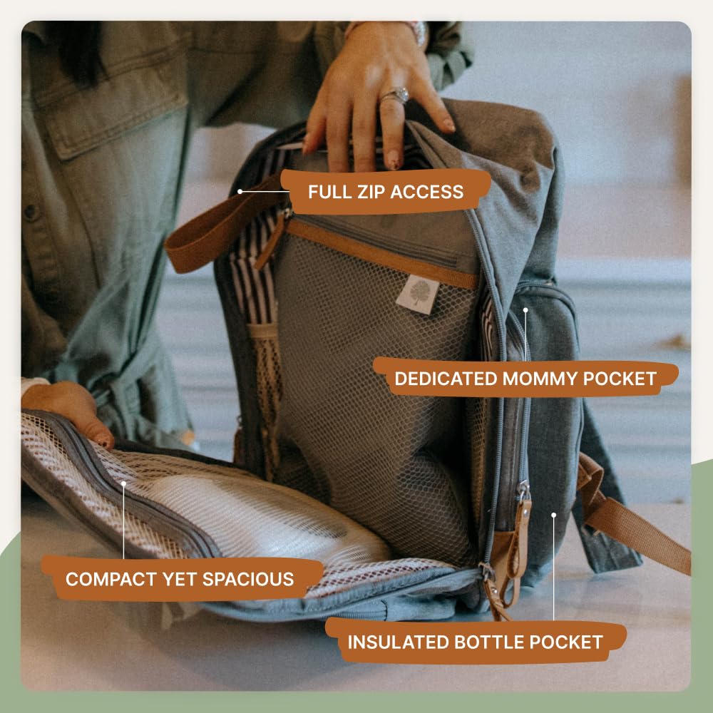 Parker Baby Diaper Backpack - Insulated Full Zip Diaper Bag for Parents - Gray Color