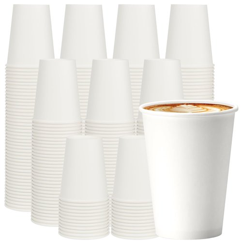 VPACKDUO 12 oz 1000 Pack Disposable Paper Coffee Cups, Hot Paper Cups, Thickened Leak-Free White Coffee Cups for Hot and Cold Drinks