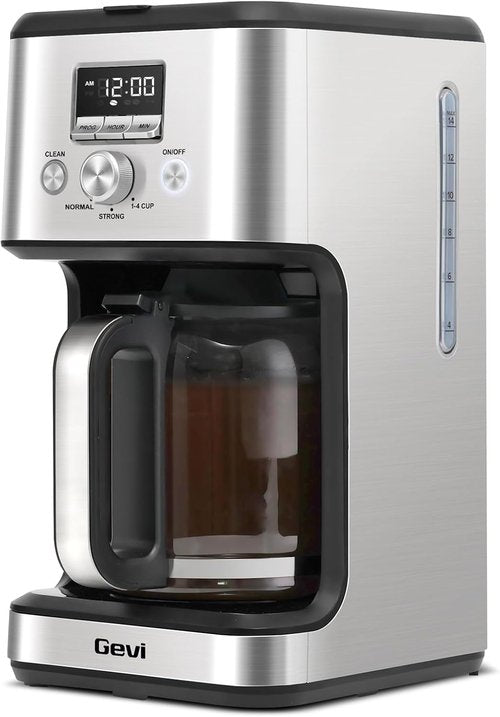 Gevi 14-Cup Programmable Coffee Maker - Drip Machine with Strong Brew & Glass Carafe | Silver Finish