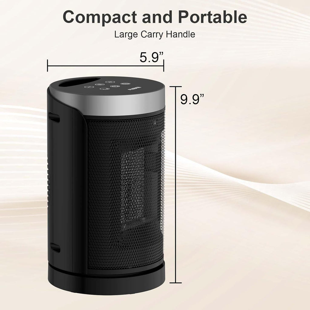 WINHL Portable Electric Space Heater - 1500W PTC Ceramic with Thermostat & Remote | 70° Oscillation, 12H Timer