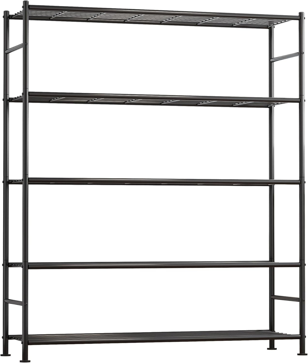 Sakugi Storage Shelves - Heavy Duty 5-Tier Shelf Organizer | Stable Metal Unit for Kitchen, Pantry & Closet - 46.3" W x 12.6" D x 60.3" H, Black