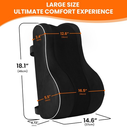 CloudBliss Ergonomic Lumbar Support Pillow – Memory Foam for Lower Back Pain Relief, Adjustable Straps & Mesh Cover for Office, Gaming, Car Seat & Home Essentials (Black)
