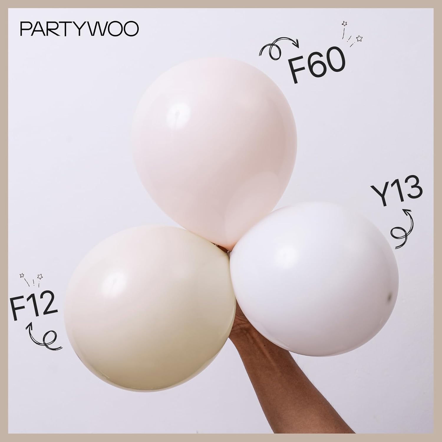 PartyWoo White Sand Balloons - 155-Piece Boho Neutral Balloon Arch Kit | 18", 12", 10", 5" Sizes for Weddings & Events