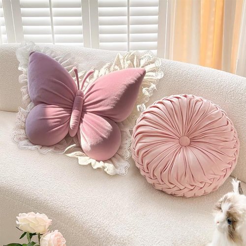 AHXHWKA Butterfly Throw Pillow, Butterfly Shaped Decorative Pillow for Sofa Couch Bed, Plush Velvet Lumbar Support Cushion for Office Chair & Car Seat (Pink)