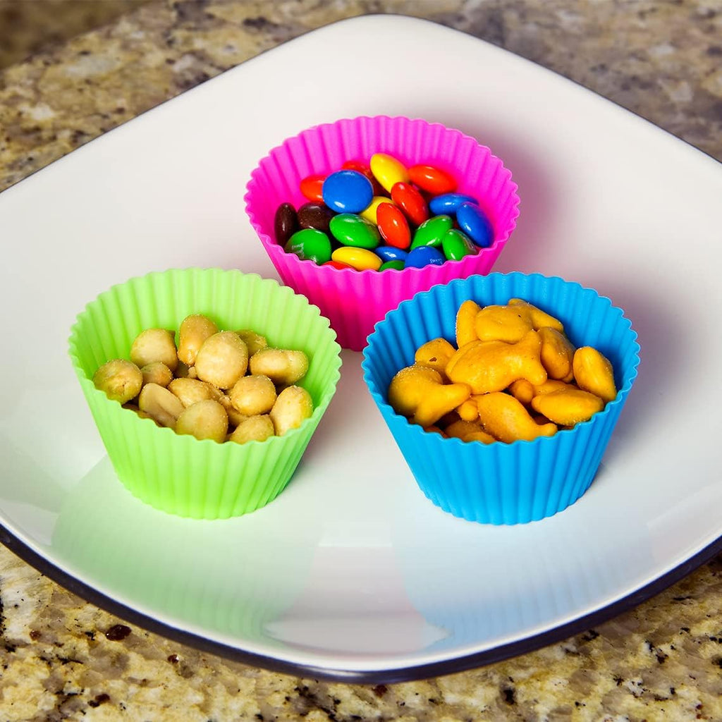 Skiennix Reusable Silicone Cupcake Liners - Non-Stick Baking Cups - Set of 12 Kitchen Accessories