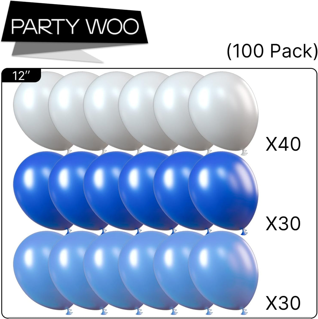 PartyWoo 100pcs Blue & White Balloons - 12 Inch Pearl Light Matte for Graduation & Baby Showers