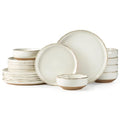 AmorArc 18 Pieces Ceramic Dinnerware Sets for 6, Handpainted Stoneware Plates and Bowls Set with Rustic Terracotta Underside, Scratch Resistant Dishes Set, Dishwasher & Microwave Safe