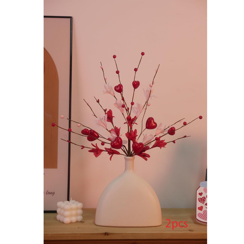 Valentines Day Decorations, 8PCS Valentine Floral Picks, Red Pink Heart Shaped Flower Stems, Artificial Berry Dry Flower Fillers for Vase, Table Centerpiece, Wedding Arrangement, Galentines, 24INCH