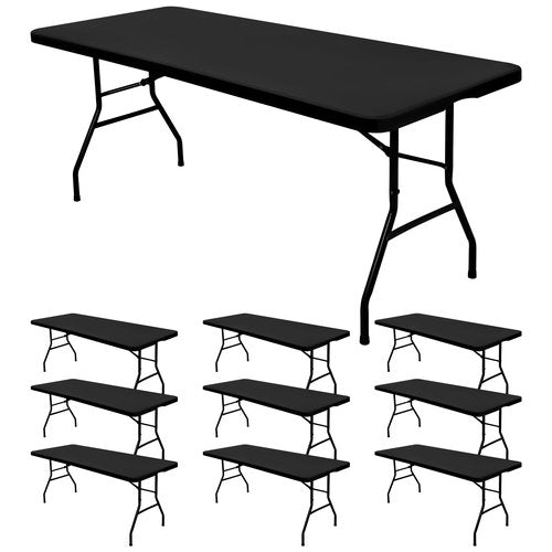 10 Pack Stretch Fabric Table Top Cap Cover, fits 8' Tables, Spandex Table Covers Washable Elastic Universal Rectangle Tablecloth Protector for Indoor Outdoor Party Picnic Wedding, Black, 30" W x 96" L