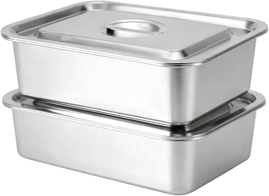 Regine Switzerland 4-Inch Deep Lasagna Pan - 2-Pack Stainless Steel Baking Dish with Lid | 7.4QT Oven Roasting Pans