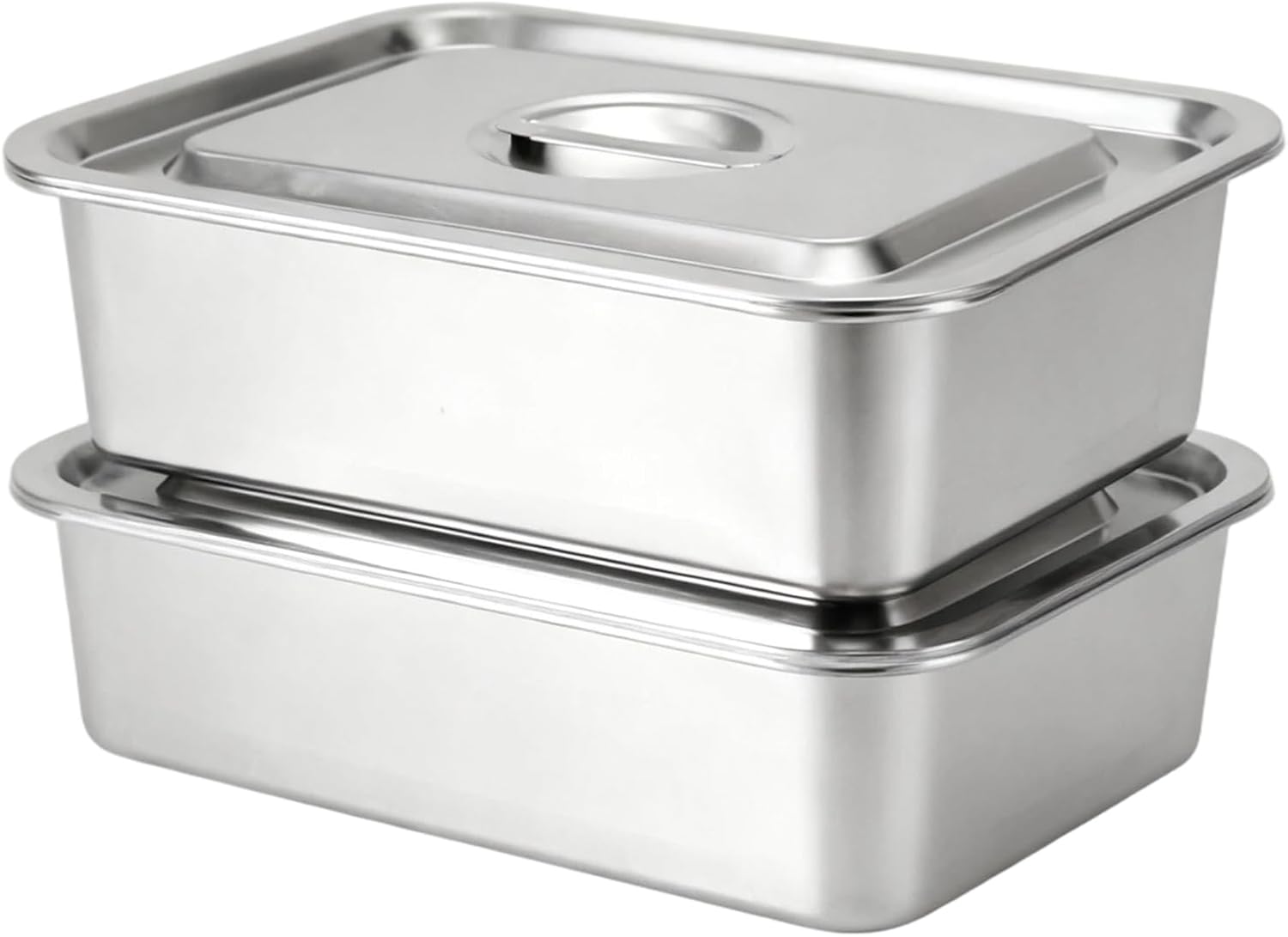 Regine Switzerland 4-Inch Deep Lasagna Pan - 2-Pack Stainless Steel Baking Dish with Lid | 7.4QT Oven Roasting Pans