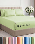 Skiennix Extra Deep Cal King Sheet Set | 6-Piece Breathable Cooling Bedding - Soft, Wrinkle-Free Light Sage