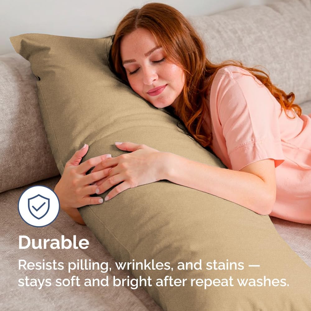 Skiennix Body Pillowcases Set of 4 | Soft & Breathable 20x54 Long Pillow Covers - Machine Washable, Fade-Free (Heathered Tan)