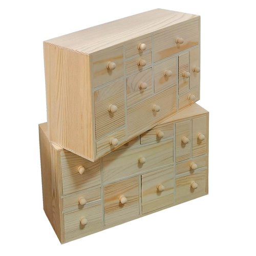 Gkesgm Wooden Countdown to Christmas Advent Calendar, Storage Organizer with 24 Drawers, Jewelry Box, Desktop Organizer, DIY Unfinished Wood Set of 2 Refillable Wooden Advent